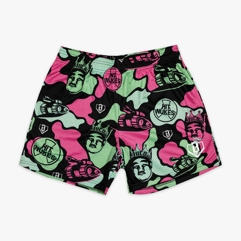 Black youth shorts with "King Of JUCO" design — front view