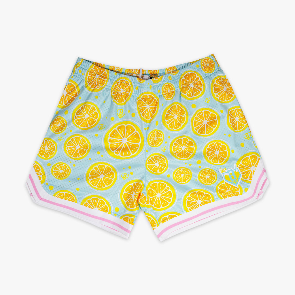 Blue Lemon Squeeze Court youth shorts — front view