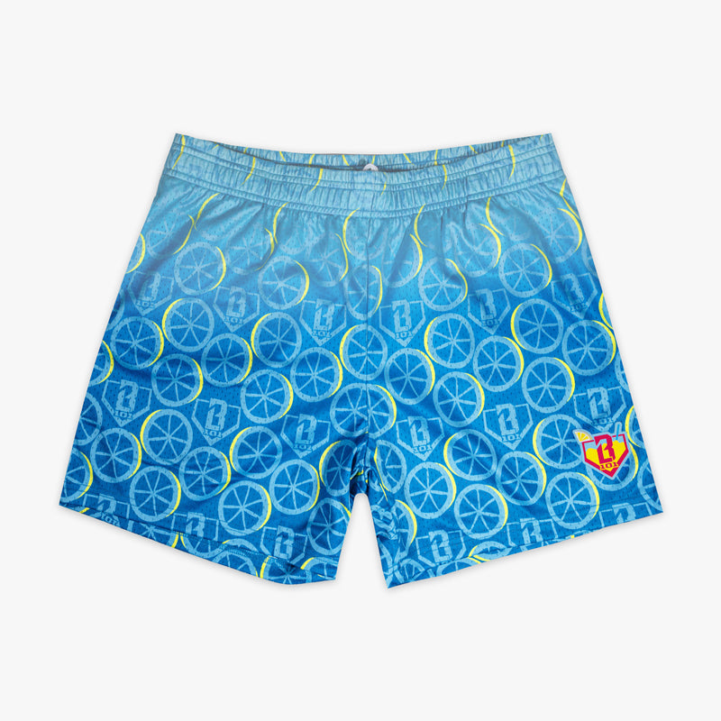 Blue Lemonade Splash shorts — front view