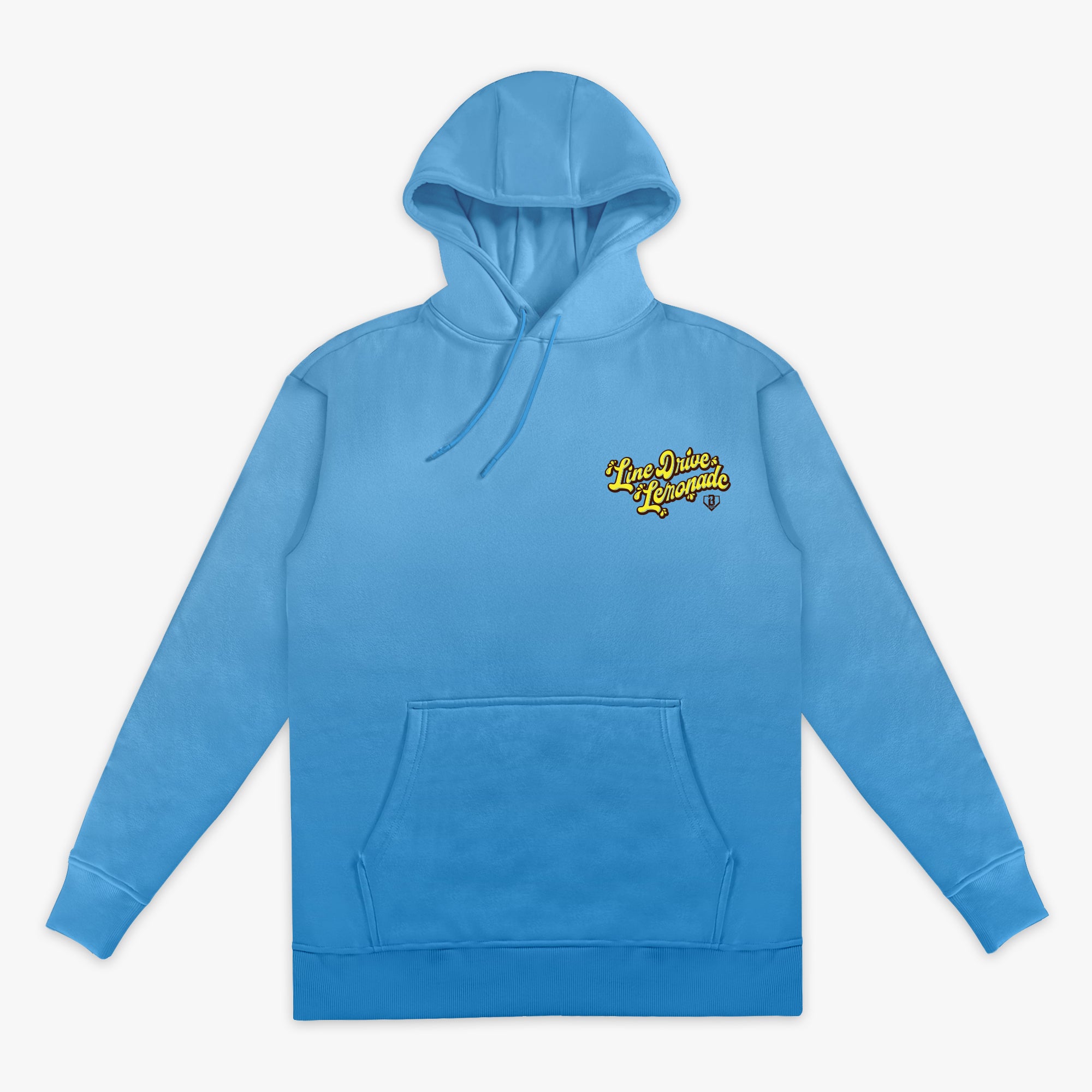 Blue hoodie with "Lemonade Cup" design - front view