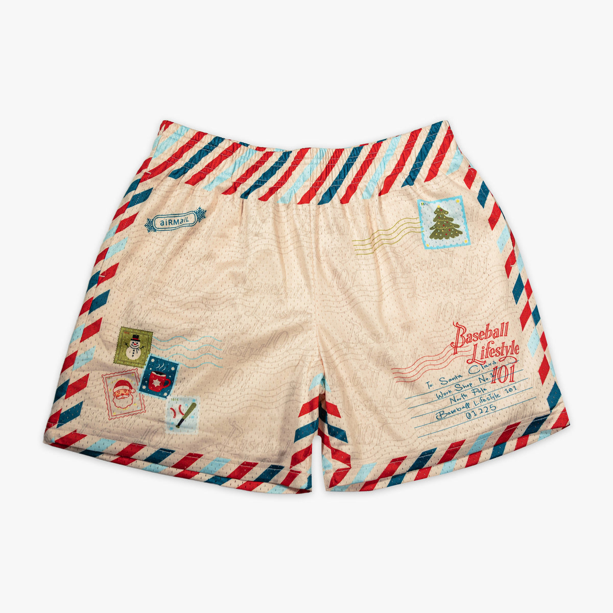 White shorts with "Letter To Santa" design - front view