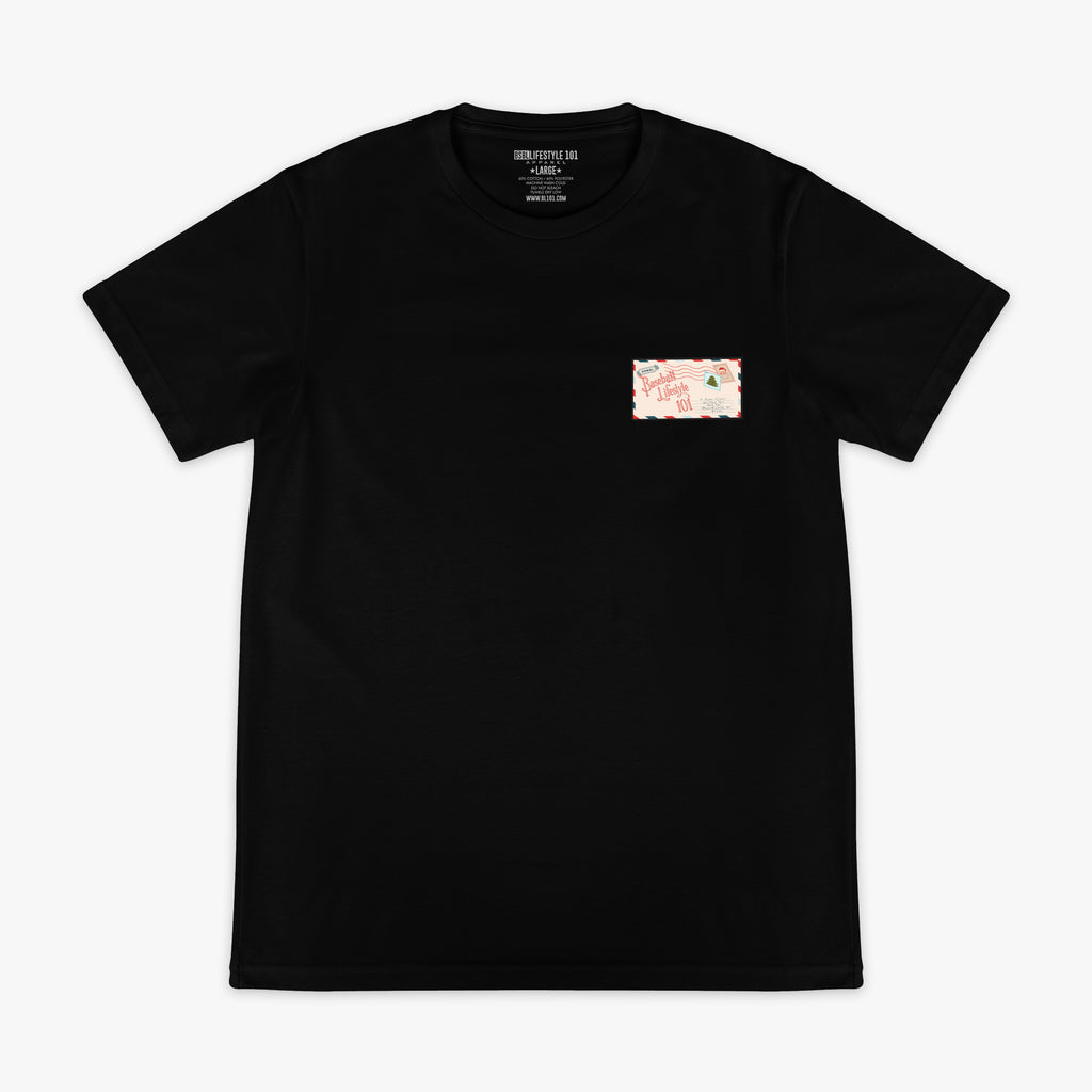 Black graphic tee with "Letter To Santa" design - front view