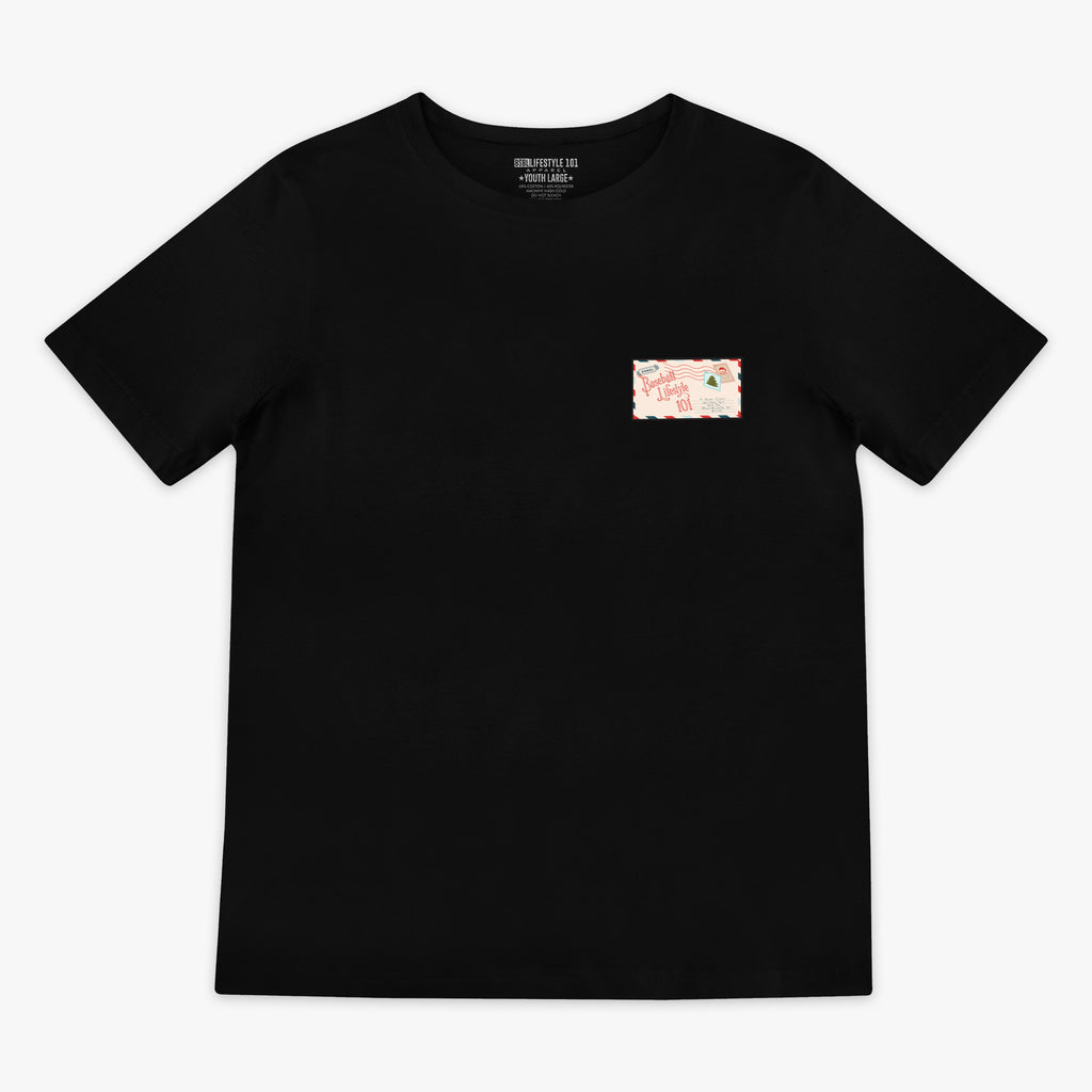 Black youth graphic tee with "Letter To Santa" design - front view