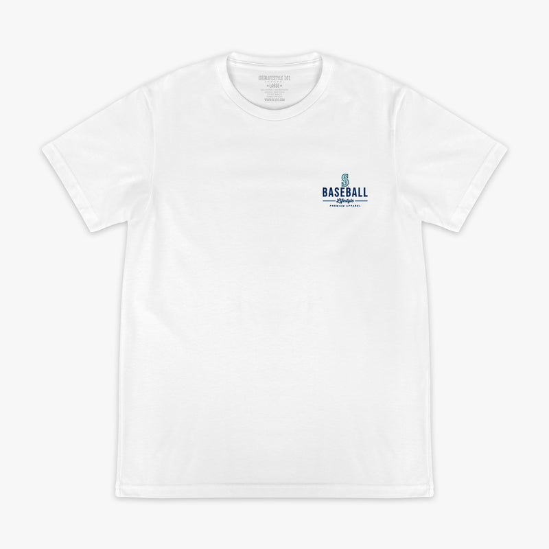 White graphic tee with "Seattle Mariners Ice Cream Cap" design - front view