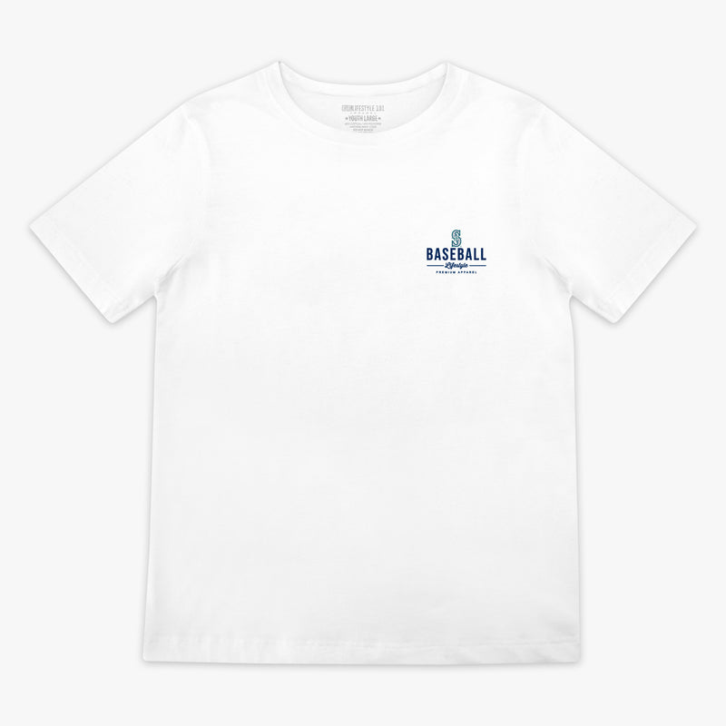 White youth graphic tee with "Seattle Mariners Ice Cream Cap" design - front view