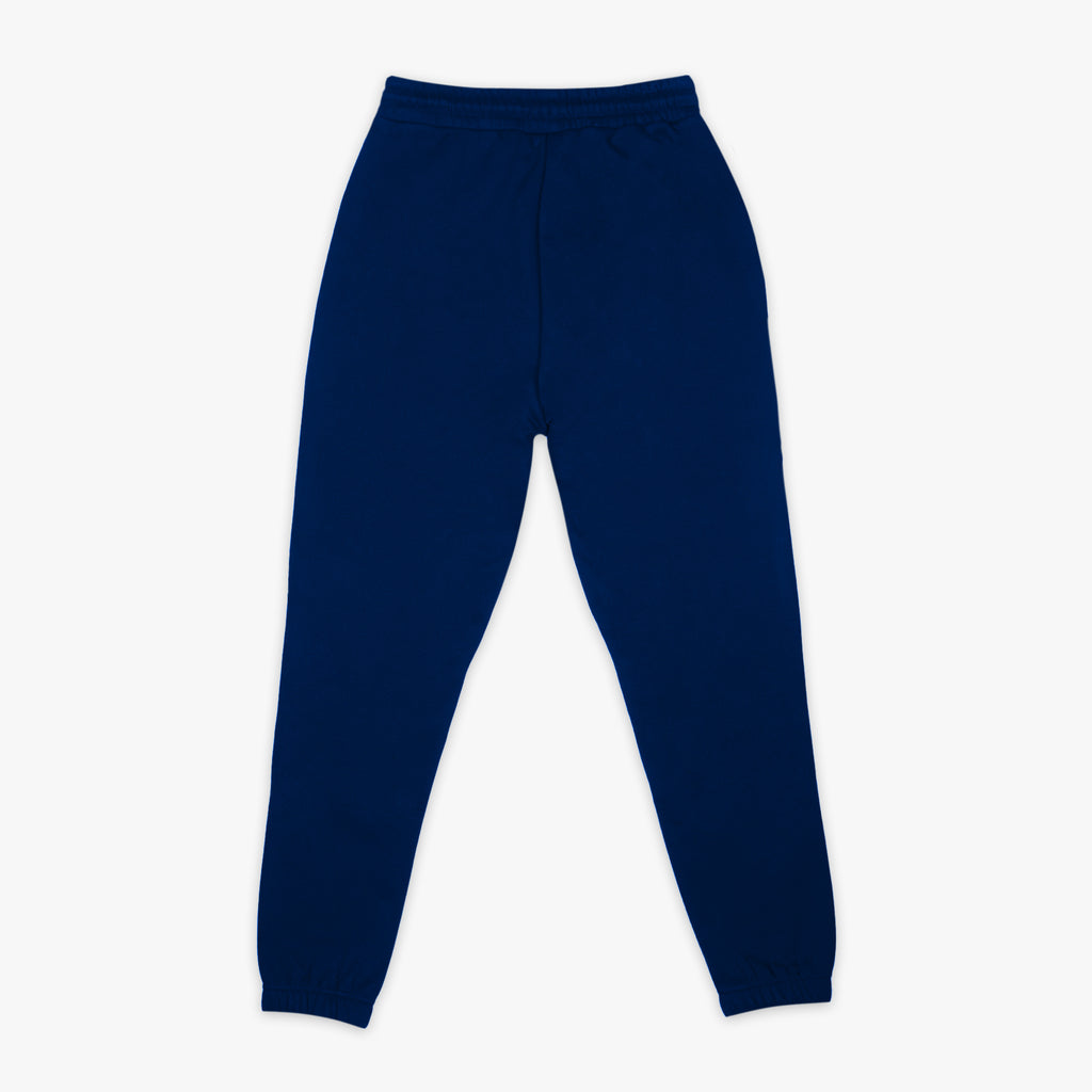 Navy blue sweatpants on a white background