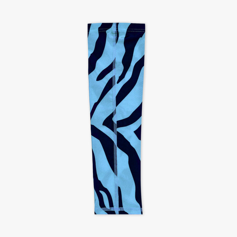 Blue and black zebra patterned sleeve on a white background