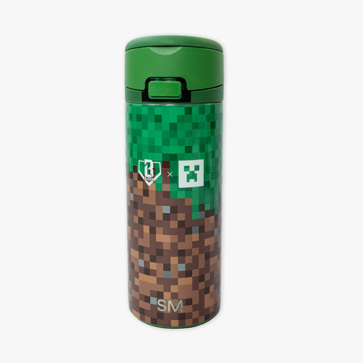 Multi-Color Mesa Loop Minecraft Grass Block water bottle with covered straw — lifestyle