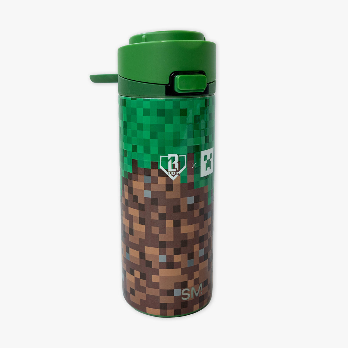 Multi-Color Mesa Loop Minecraft Grass Block water bottle with covered straw — lifestyle