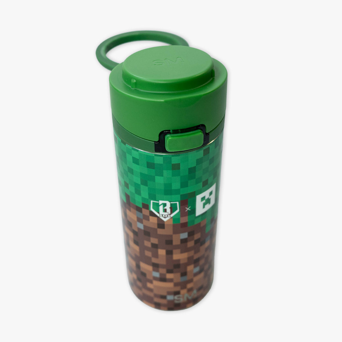 Multi-Color Mesa Loop Minecraft Grass Block water bottle with covered straw — lifestyle