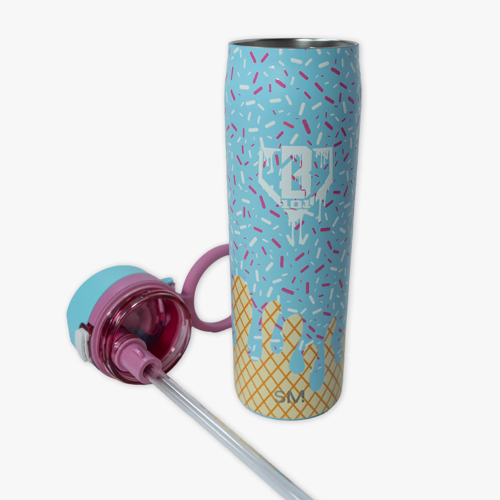 Blue Mesa Loop water bottle with covered straw — Cotton Candy Ice Cream, product view