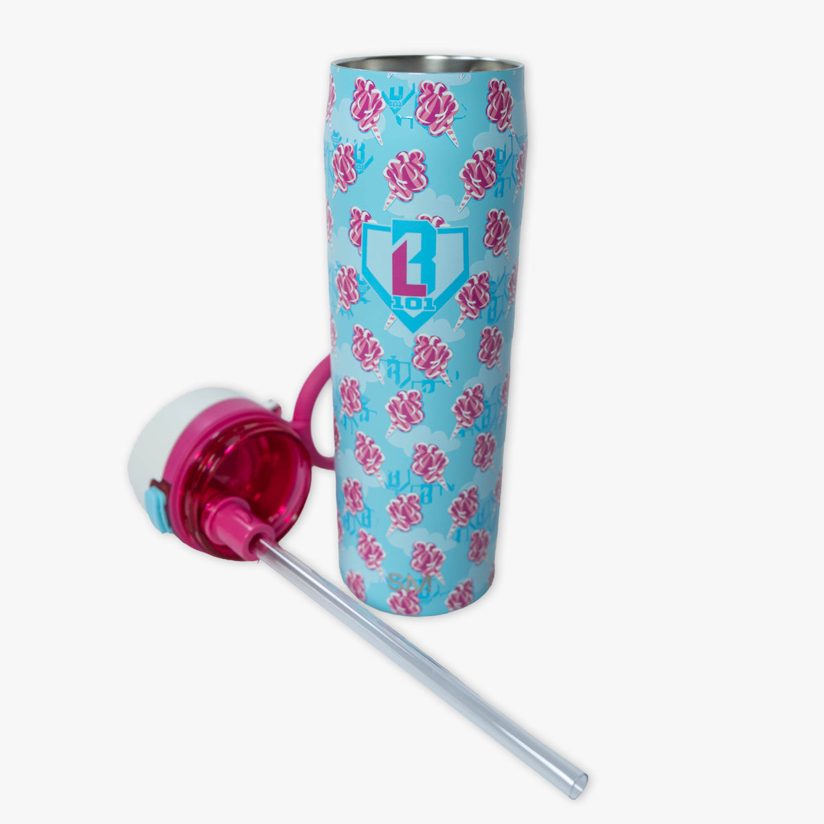 Blue Mesa Loop water bottle with covered straw — Home Run Sugar, product view