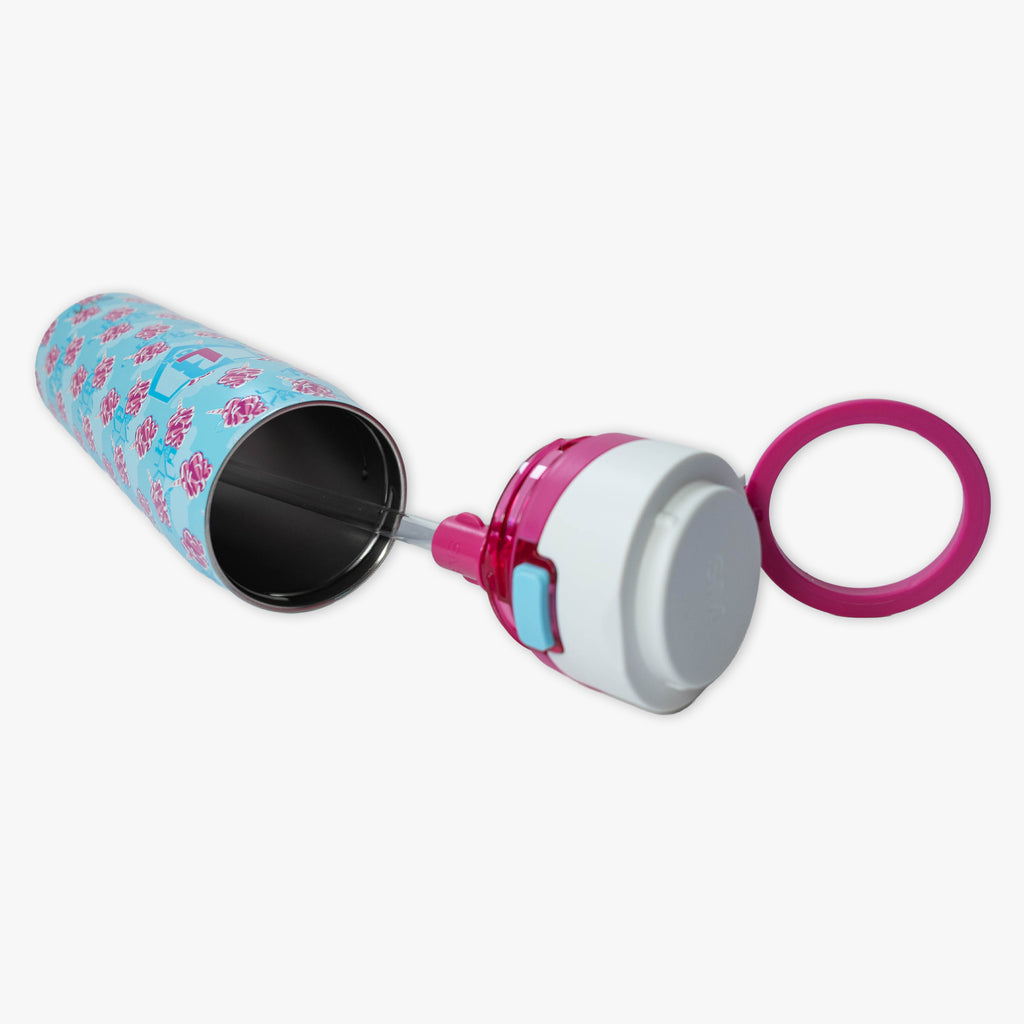Blue Mesa Loop water bottle with covered straw — Home Run Sugar, product view