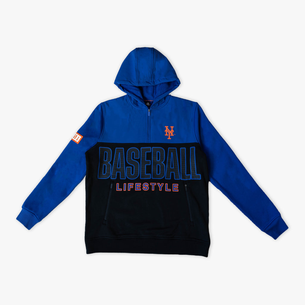 Blue New York Mets Color Block youth quarter zip — front view