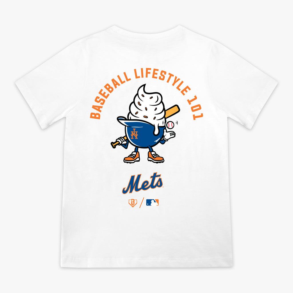 White youth graphic tee with "New York Mets Ice Cream Cap" design - back view