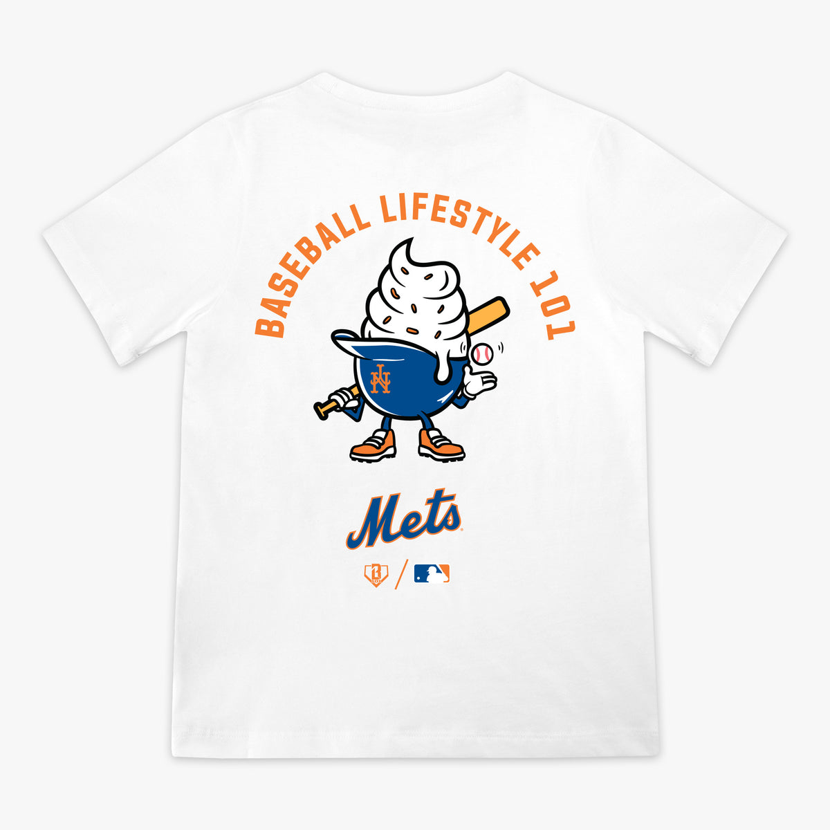 White youth graphic tee with "New York Mets Ice Cream Cap" design - back view