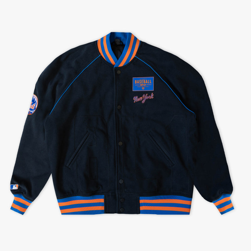 Black New York Mets Stadium bomber jacket — front view