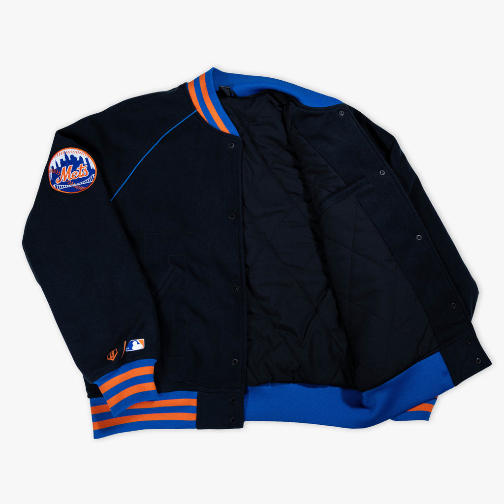 Black New York Mets Stadium bomber jacket — inside lining view