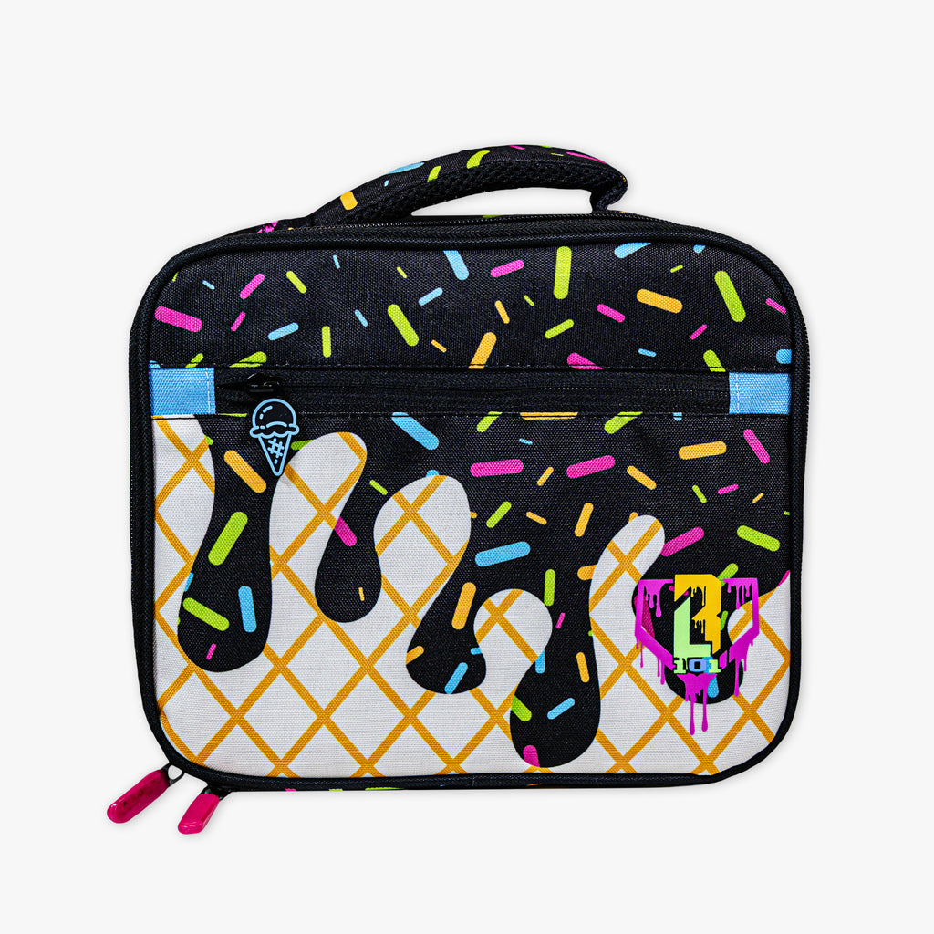 Adult model wearing black lunch box with "Midnight Sundae SZN 2" design