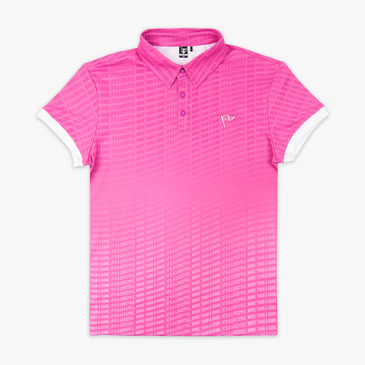 Pink and white More Than a Game Gradient polo — front view