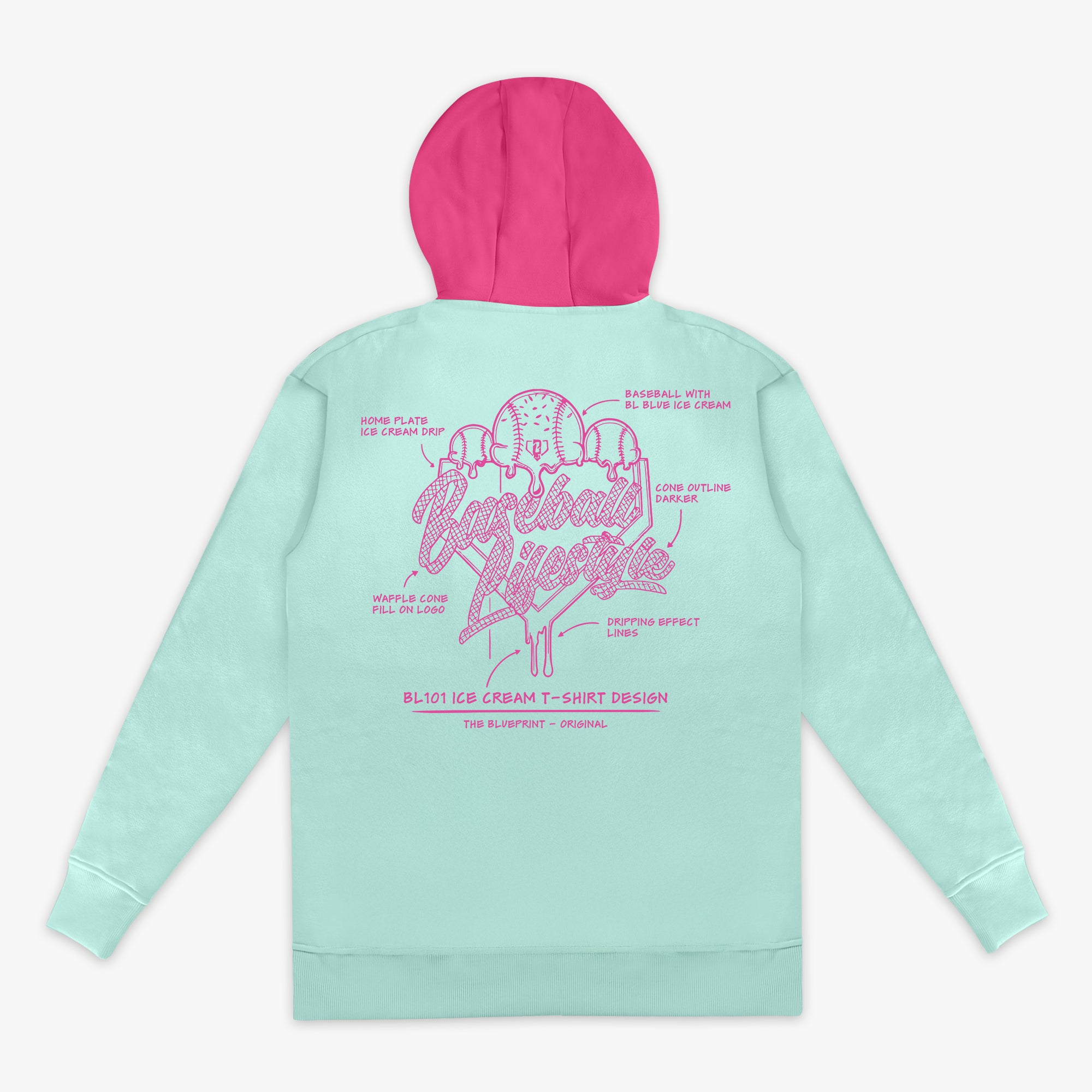 OG Ice Cream Design Hoodie - Light Blue - Baseball Lifestyle 101