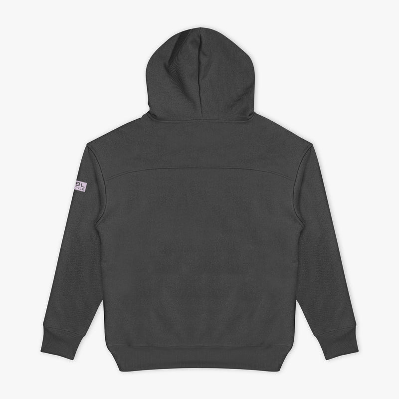Gray and lilac Off-Field Waffle Performance hoodie — back view