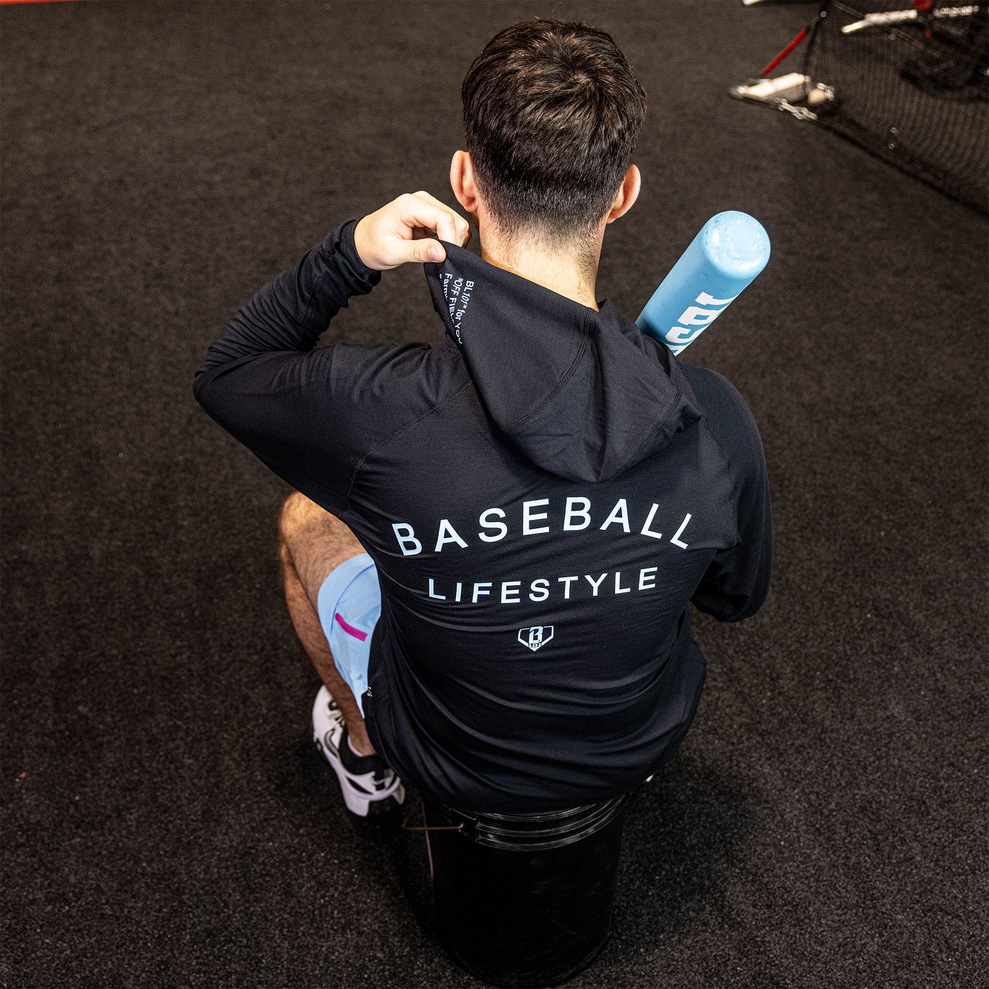 athletic performance hoodie black light blue