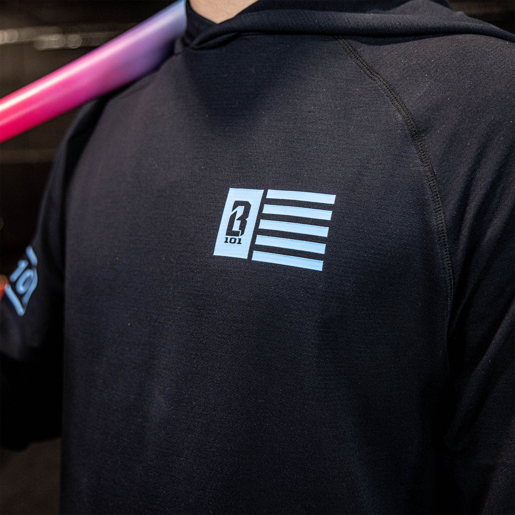 athletic performance hoodie black light blue