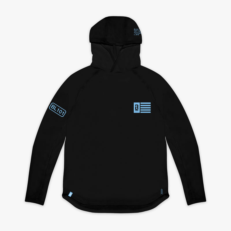 Black and light blue Off-Field youth hoodie — front view