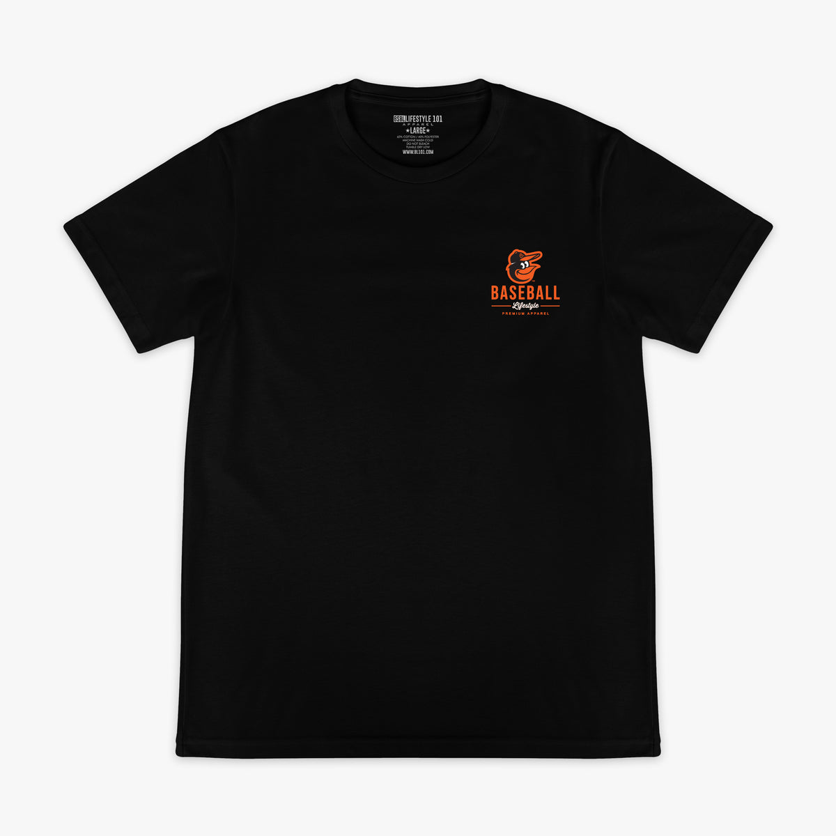 Black graphic tee with "Baltimore Orioles Ice Cream Cap" design - front view