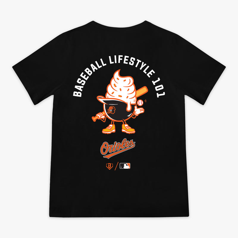 Black youth graphic tee with "Baltimore Orioles Ice Cream Cap" design - back view