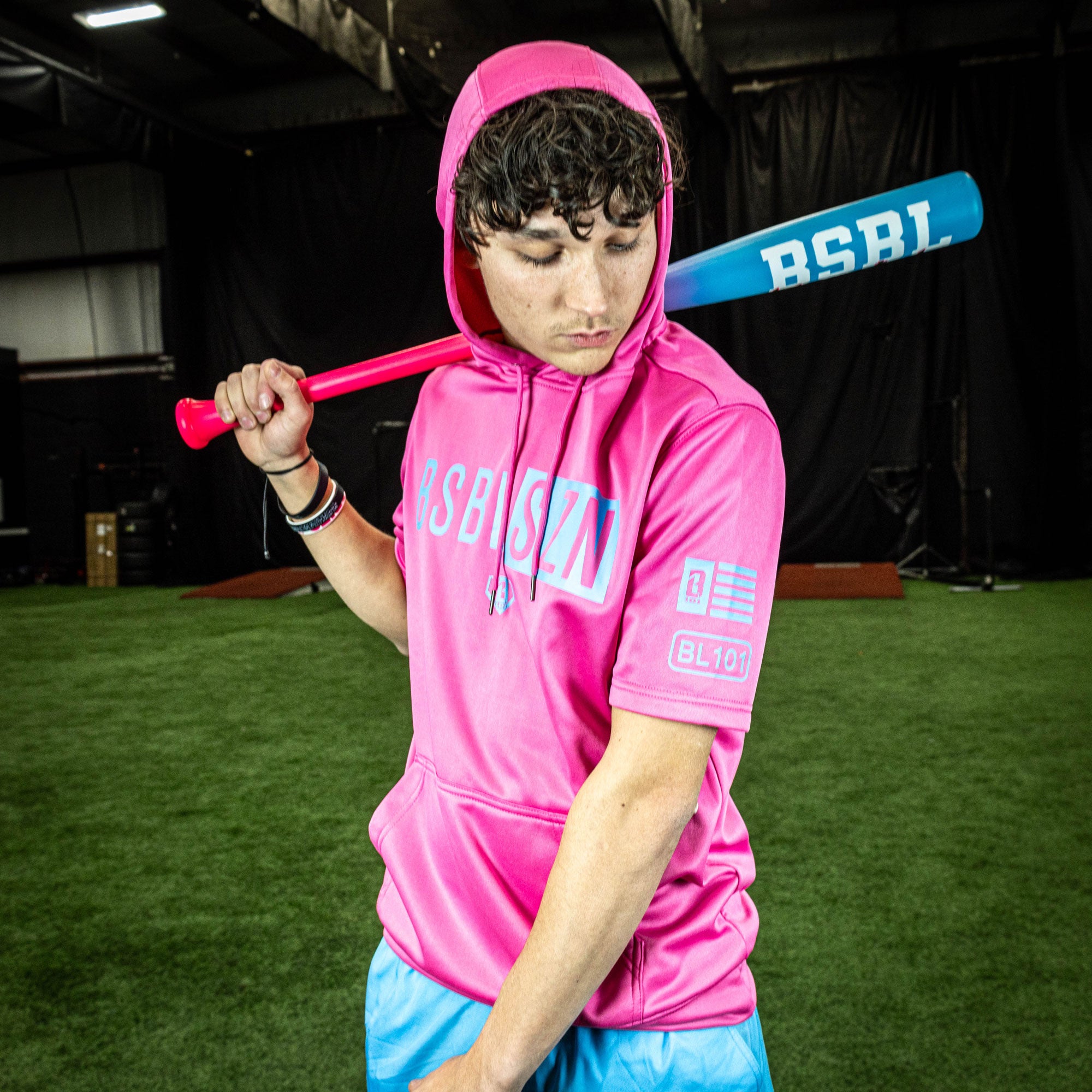 BSBL-SZN Short Sleeve Hoodie V2 - Cotton Candy Pink - Baseball