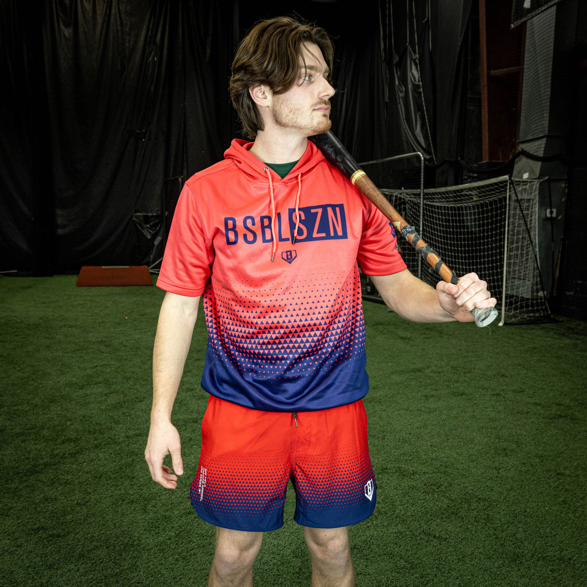 Adult model wearing red Pro Series Prism shorts