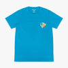 Blue t-shirt with a small BL101 logo on the chest against a white background