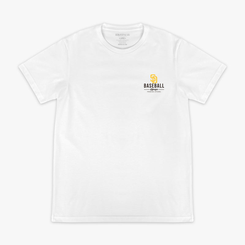 White graphic tee with "San Diego Padres Ice Cream Cap" design - front view
