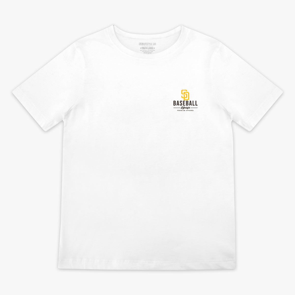 White youth graphic tee with "San Diego Padres Ice Cream Cap" design - front view