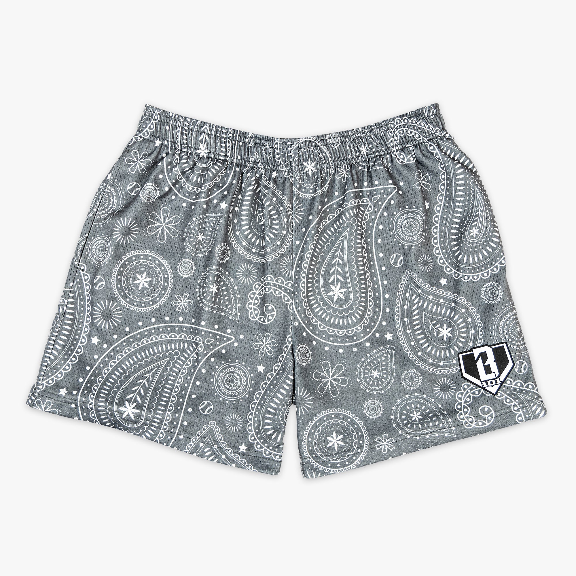 Gray Paisley shorts — front view