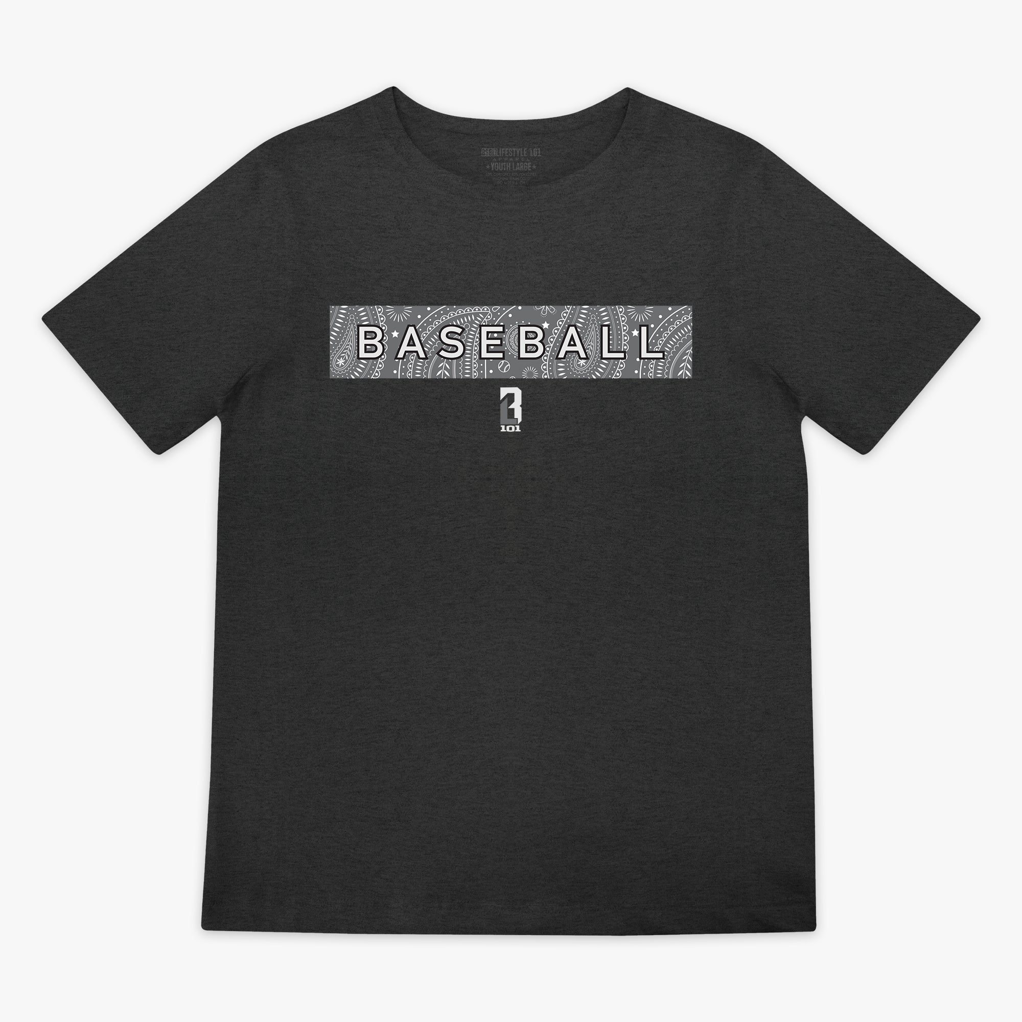 Gray Paisley youth graphic tee — front view