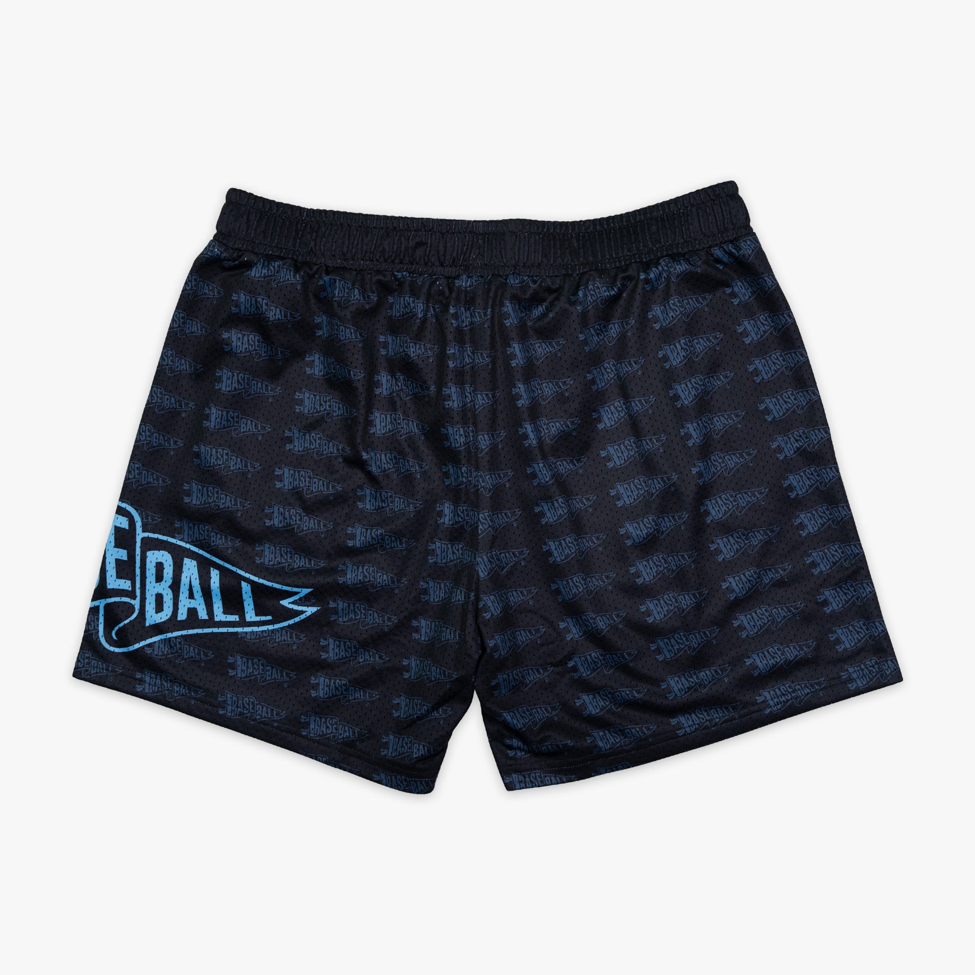 Black and light blue Pennant youth shorts — back view