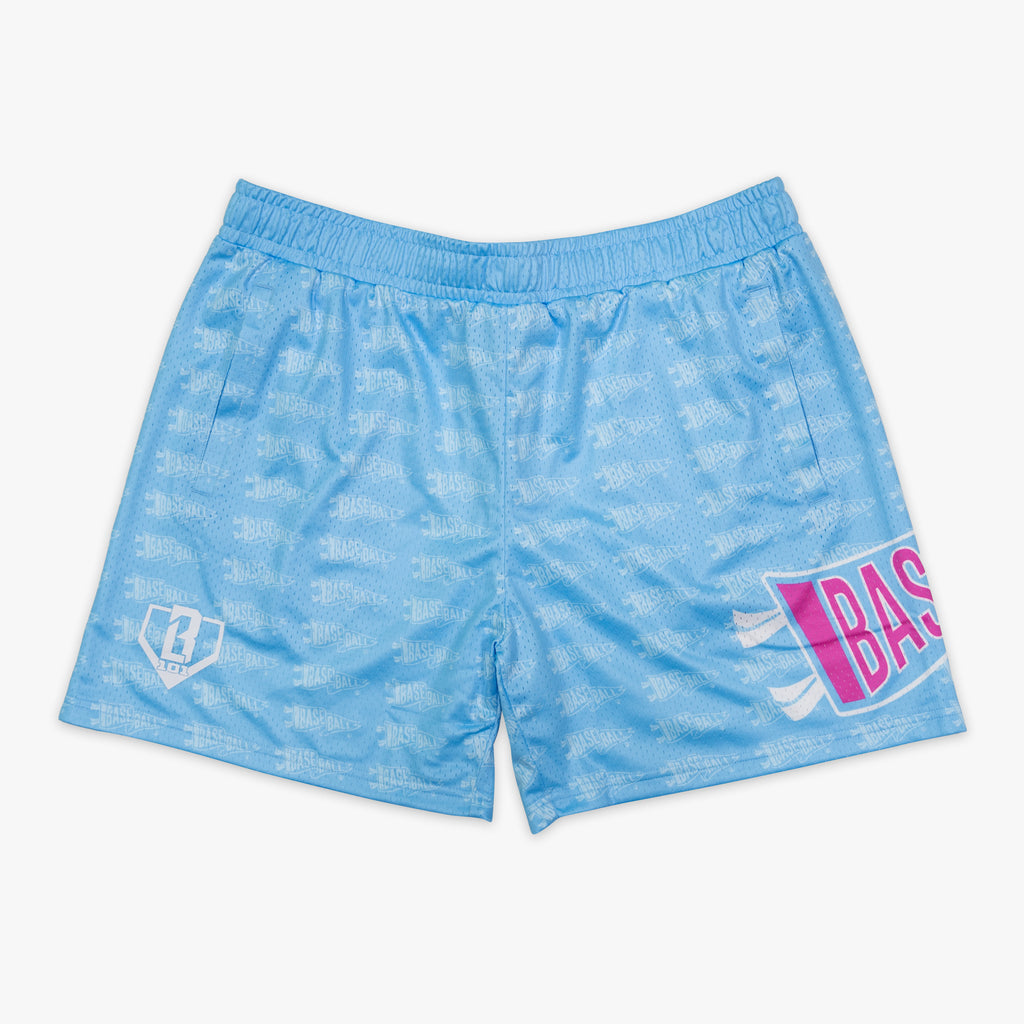 Blue Pennant Cotton Candy Blue youth shorts — front view
