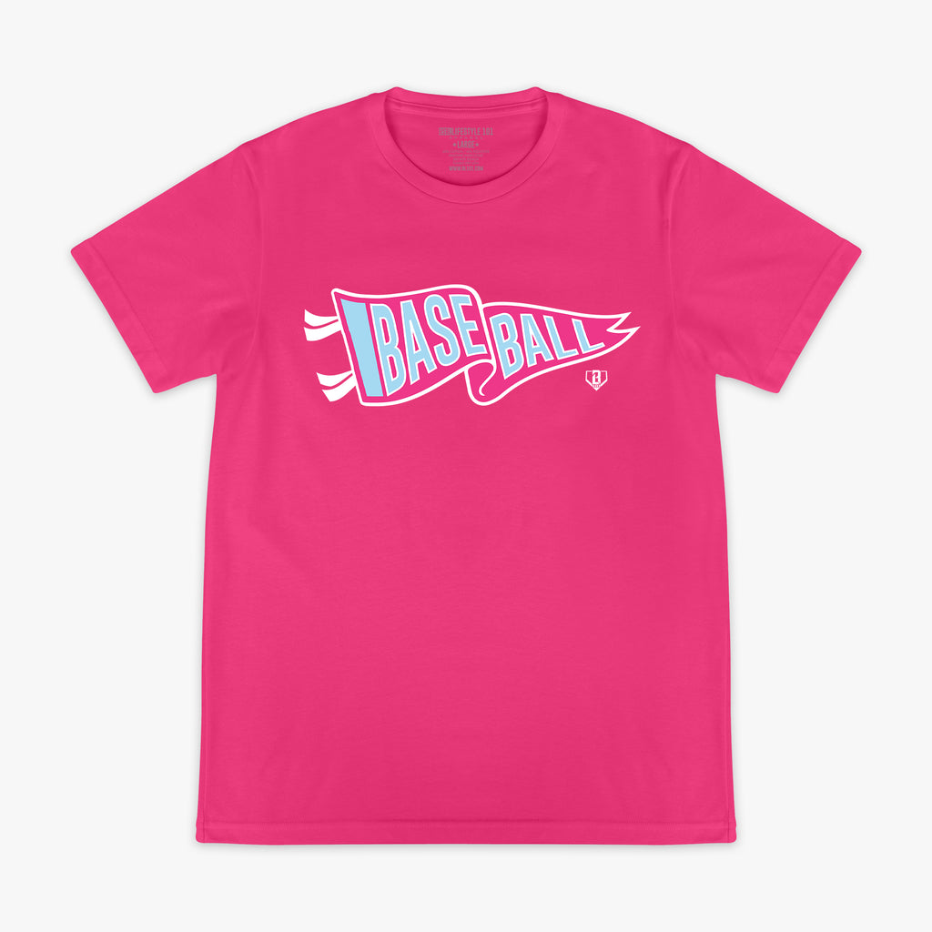 Pink Pennant Cotton Candy Pink graphic tee — front view