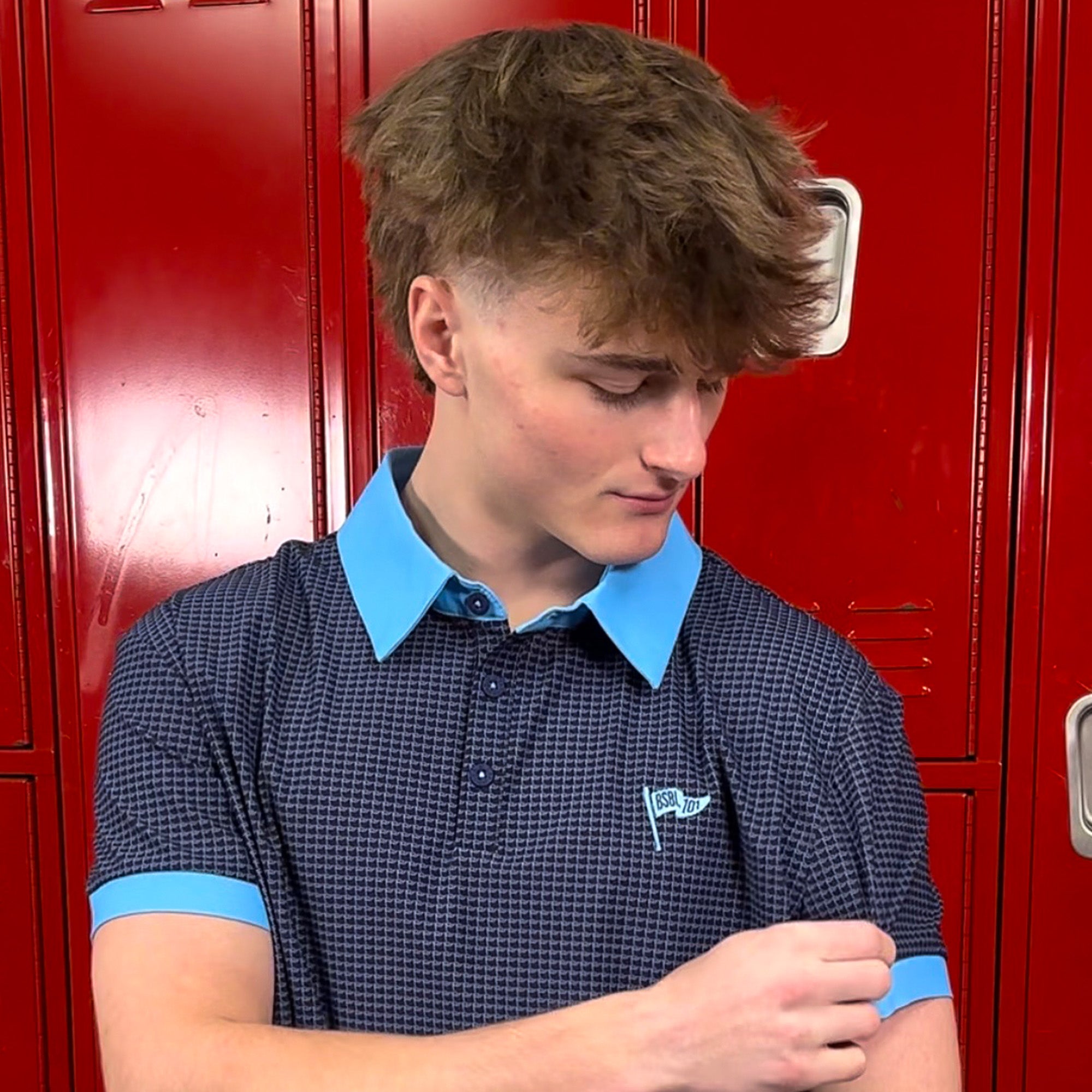 Pennant Two-Tone Youth Polo - Navy/Light Blue