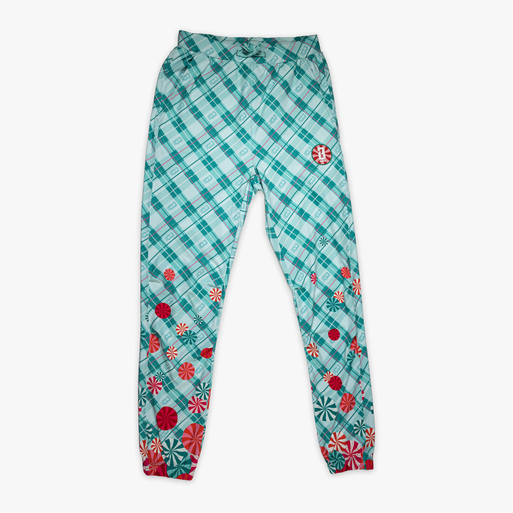 Multi-color youth pajama pants with "Peppermint Plaid" design — front view