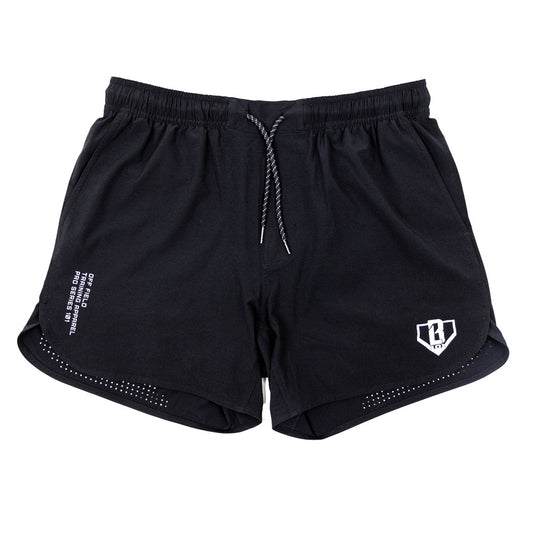 black performance shorts, black baseball shorts