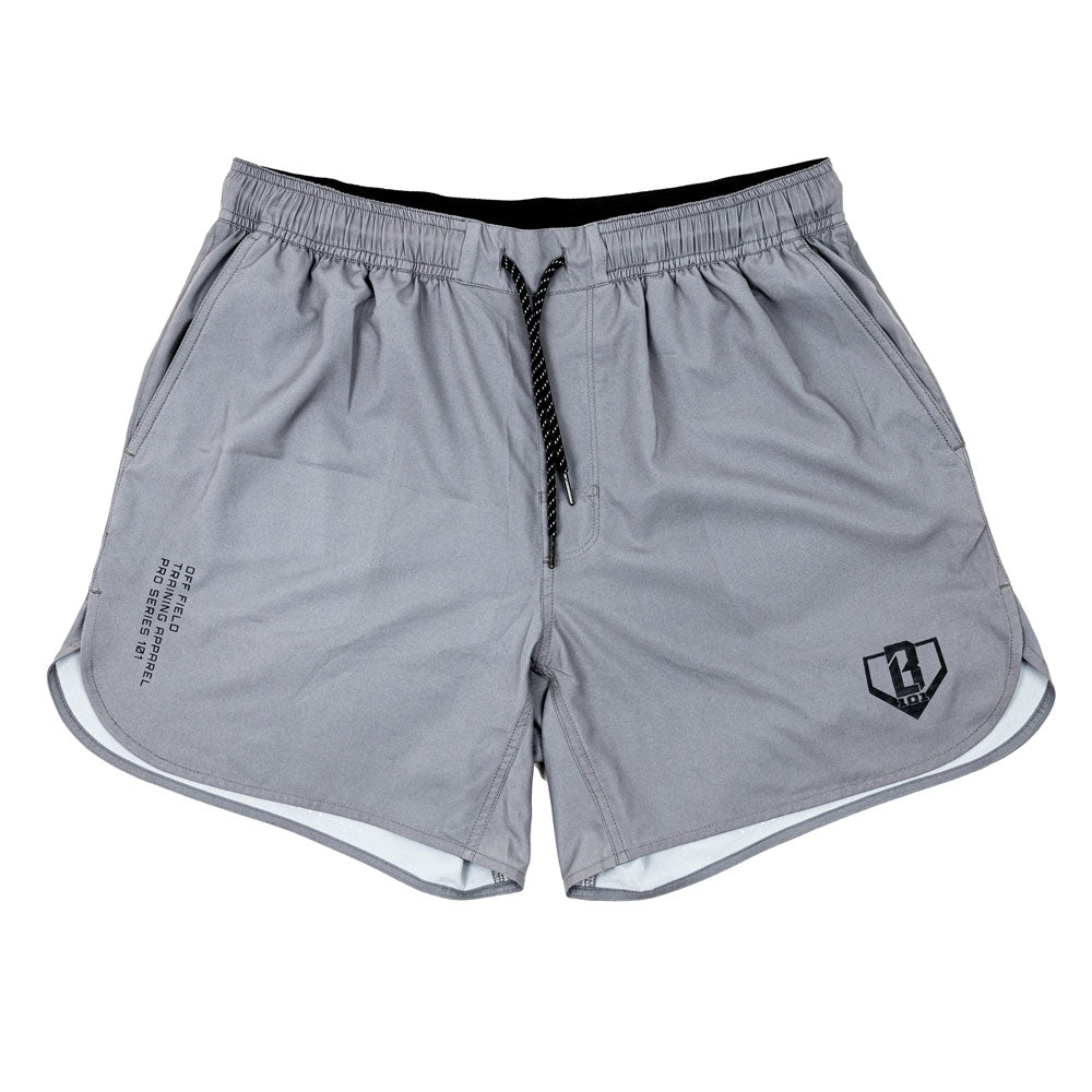 gray performance shorts, gray baseball shorts
