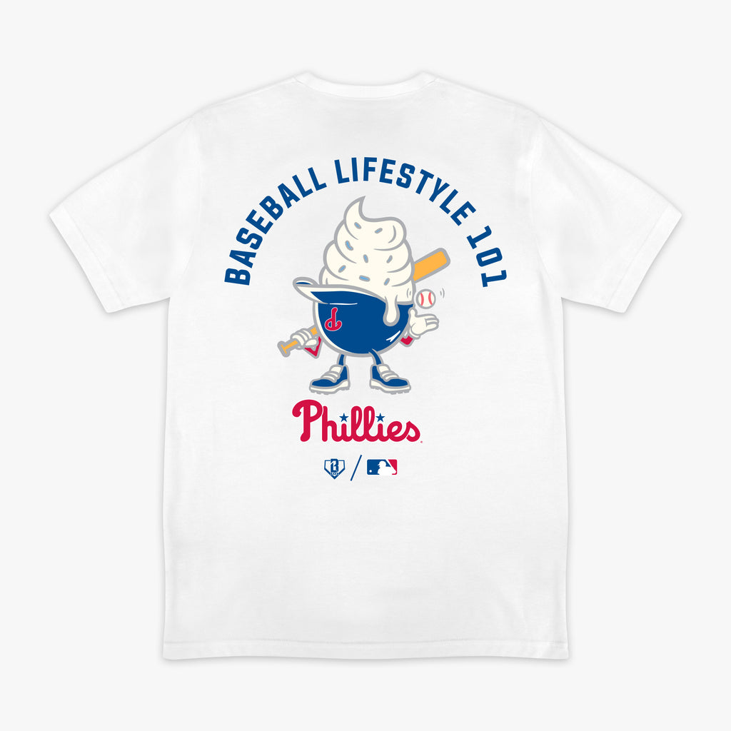 White graphic tee with "Philadelphia Phillies Ice Cream Cap" design - back view