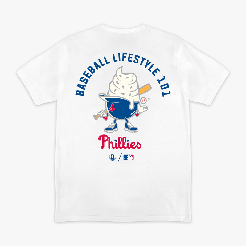 White graphic tee with "Philadelphia Phillies Ice Cream Cap" design - back view