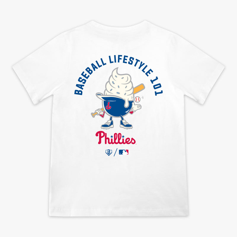 White youth graphic tee with "Philadelphia Phillies Ice Cream Cap" design - back view