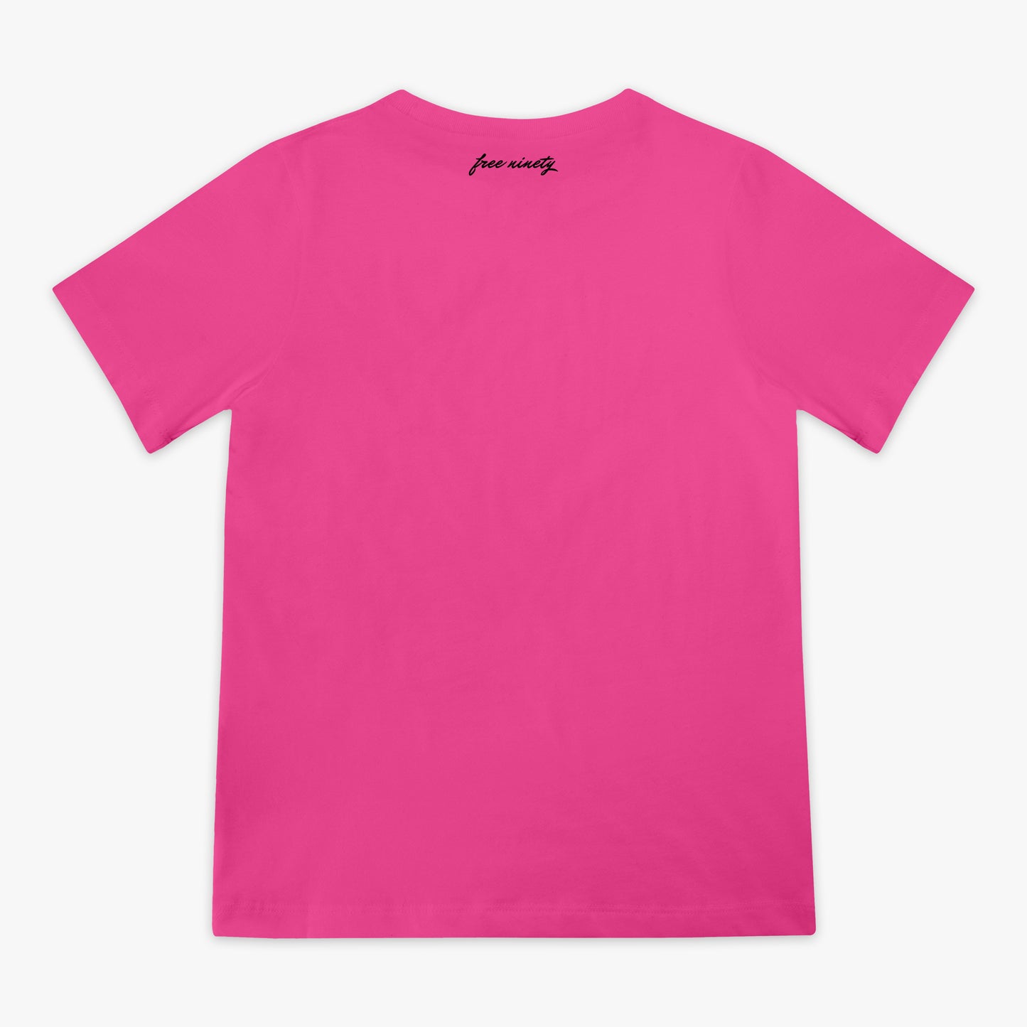 pink t shirt with 'free ninety' text