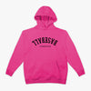 Pink hoodie with upside down 'Baseball Lifestyle' logo